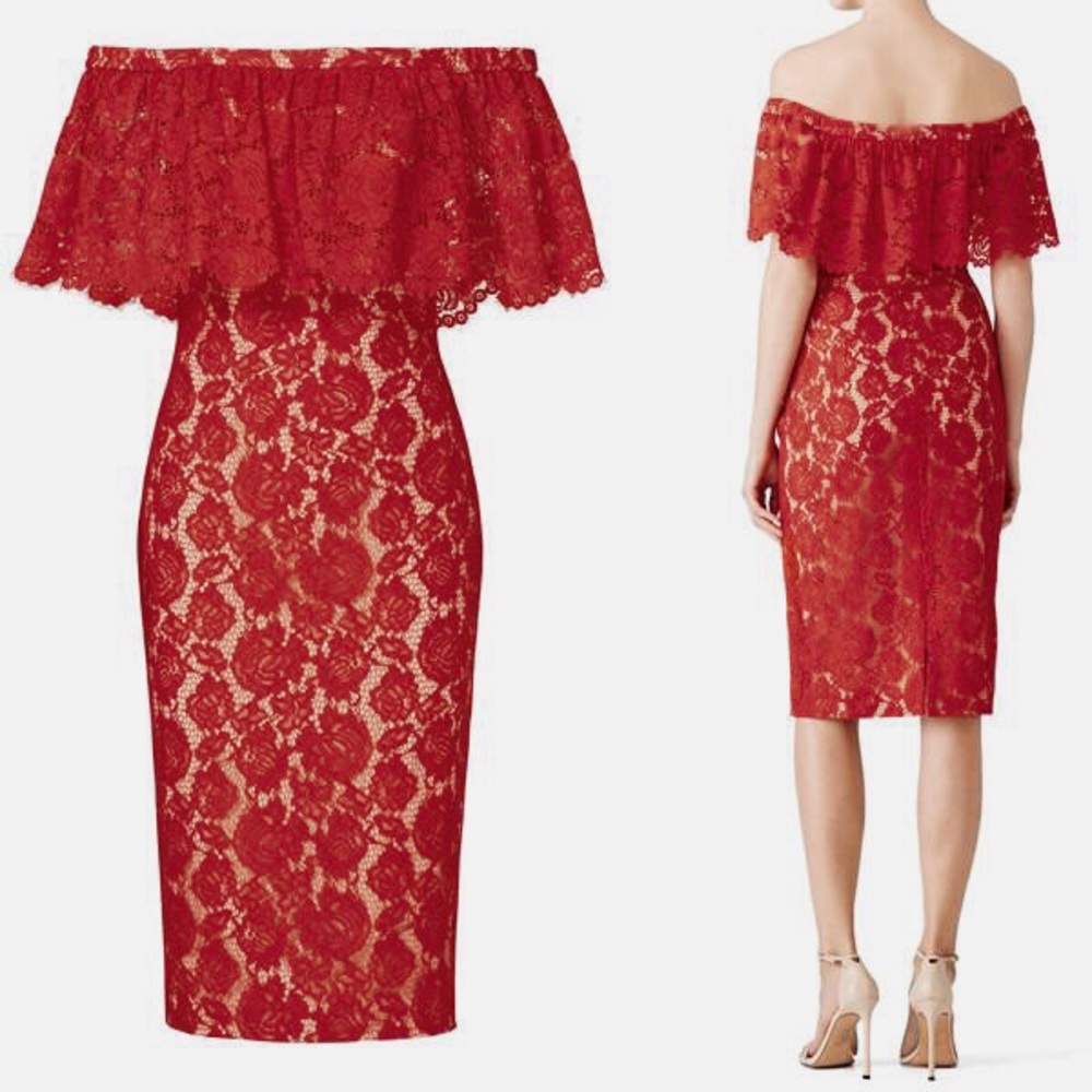 NWT MACloth Off the Shoulder Lace Red Dress